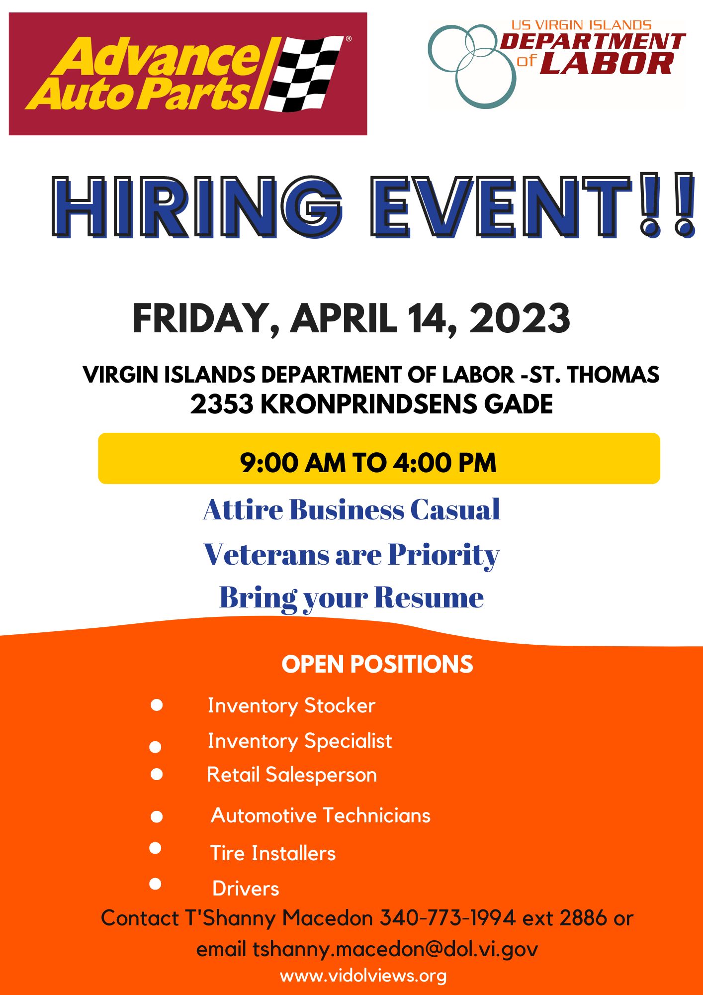 Advance Auto Parts Hiring Events Virgin Islands Department of Labor