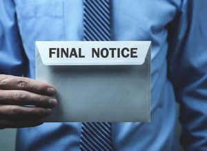 Businessman holding mail envelope. Final Notice Business concept